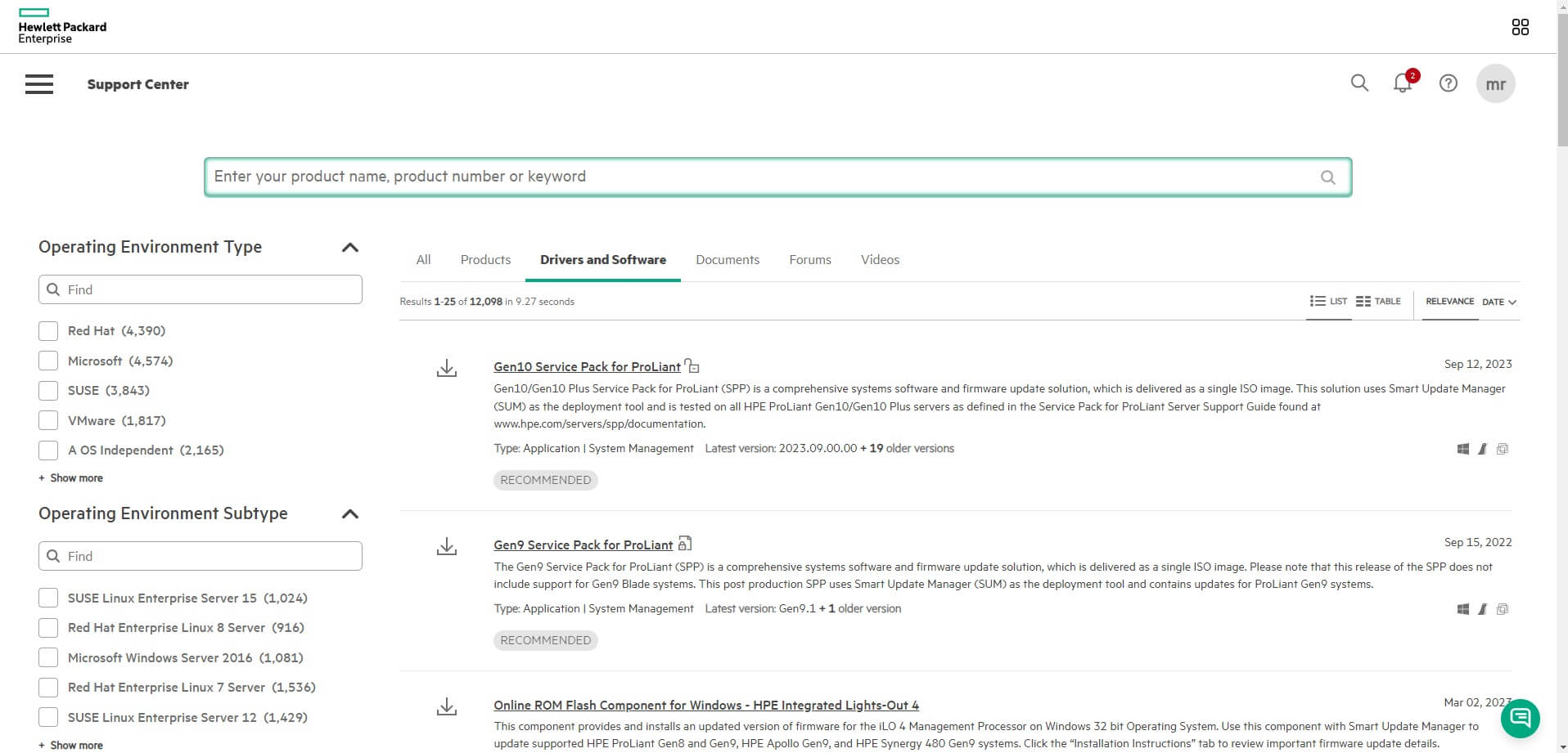 Search Page HPE 